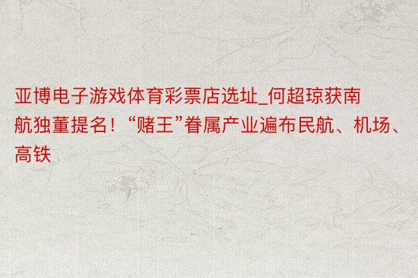 亚博电子游戏体育彩票店选址_何超琼获南航独董提名！“赌王”眷属产业遍布民航、机场、高铁