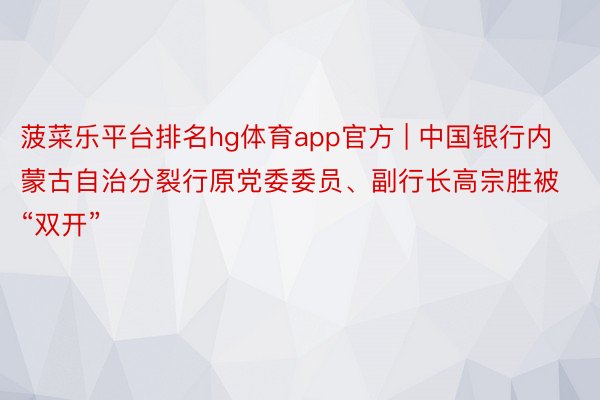 菠菜乐平台排名hg体育app官方 | 中国银行内蒙古自治分裂行原党委委员、副行长高宗胜被“双开”